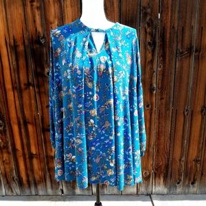 Umgee Boho Floral Teal Mini Dress L